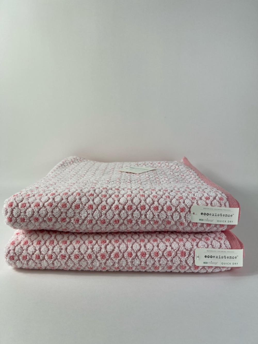 Ecoexistence Eco-Melange Quick Dry Bath Towels Pink White Honeycomb Set of 2 NEW